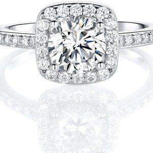 18K White Gold Plated Cubic Zirconia Promise Halo Engagement Promise Eternity Ri